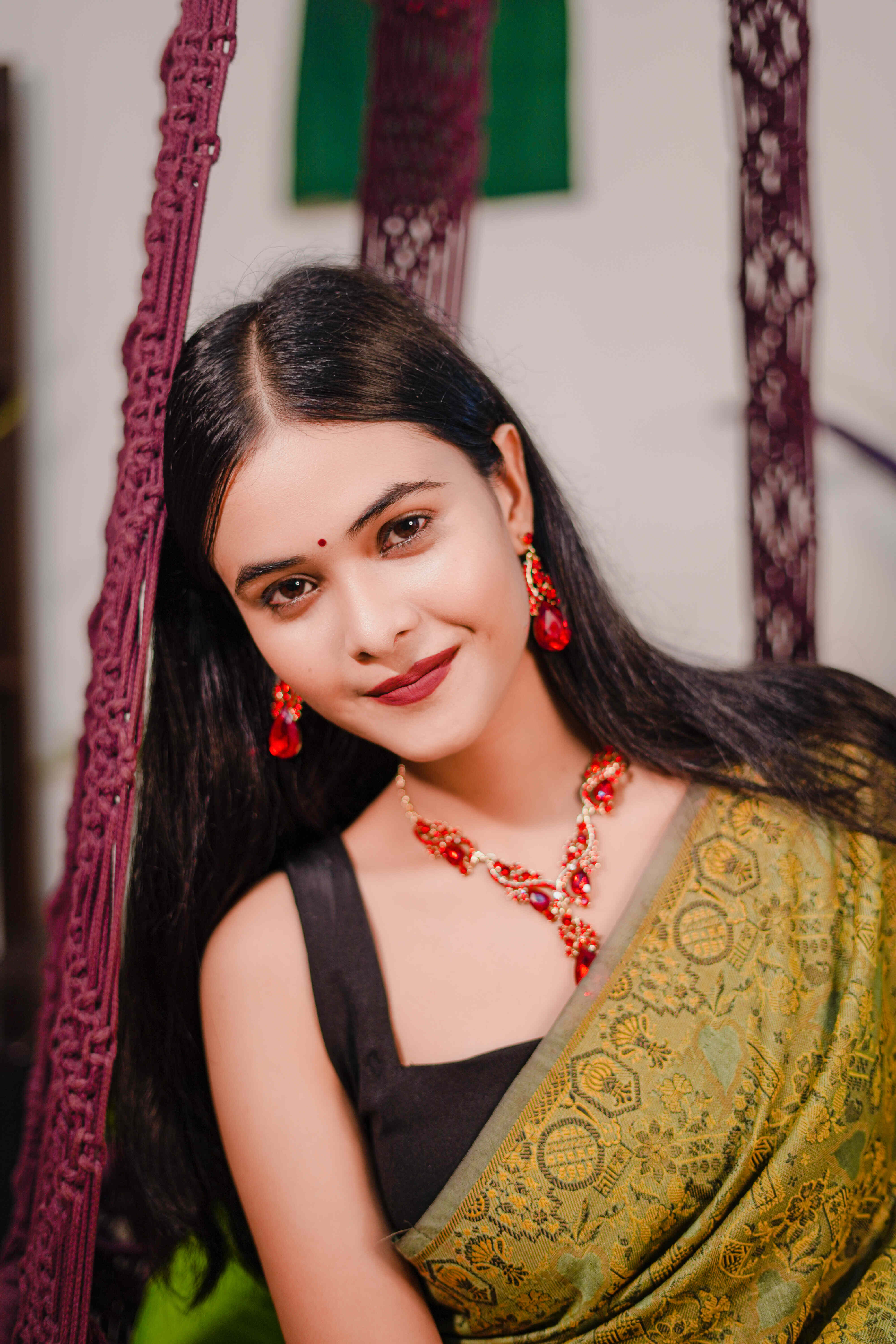 Water Drop Red Necklace with Earrings (Multi Color)