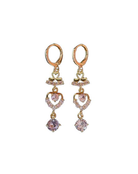 Golden Petal Pink Crystal Drop Earrings ( E-101)